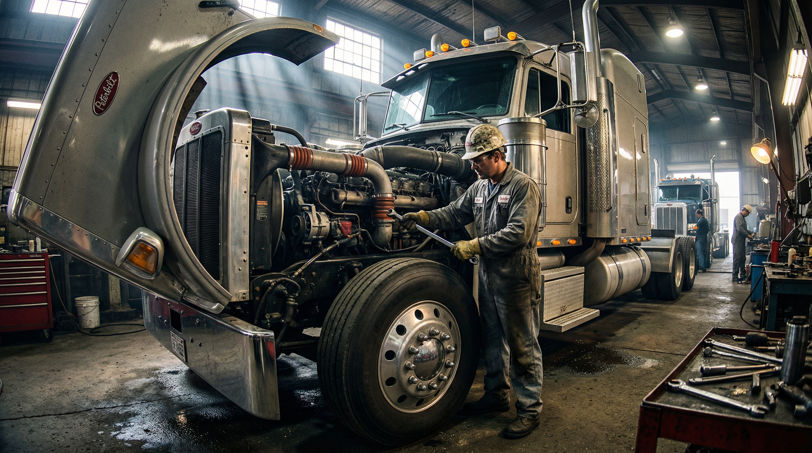 Diesel Mechanic working on engine